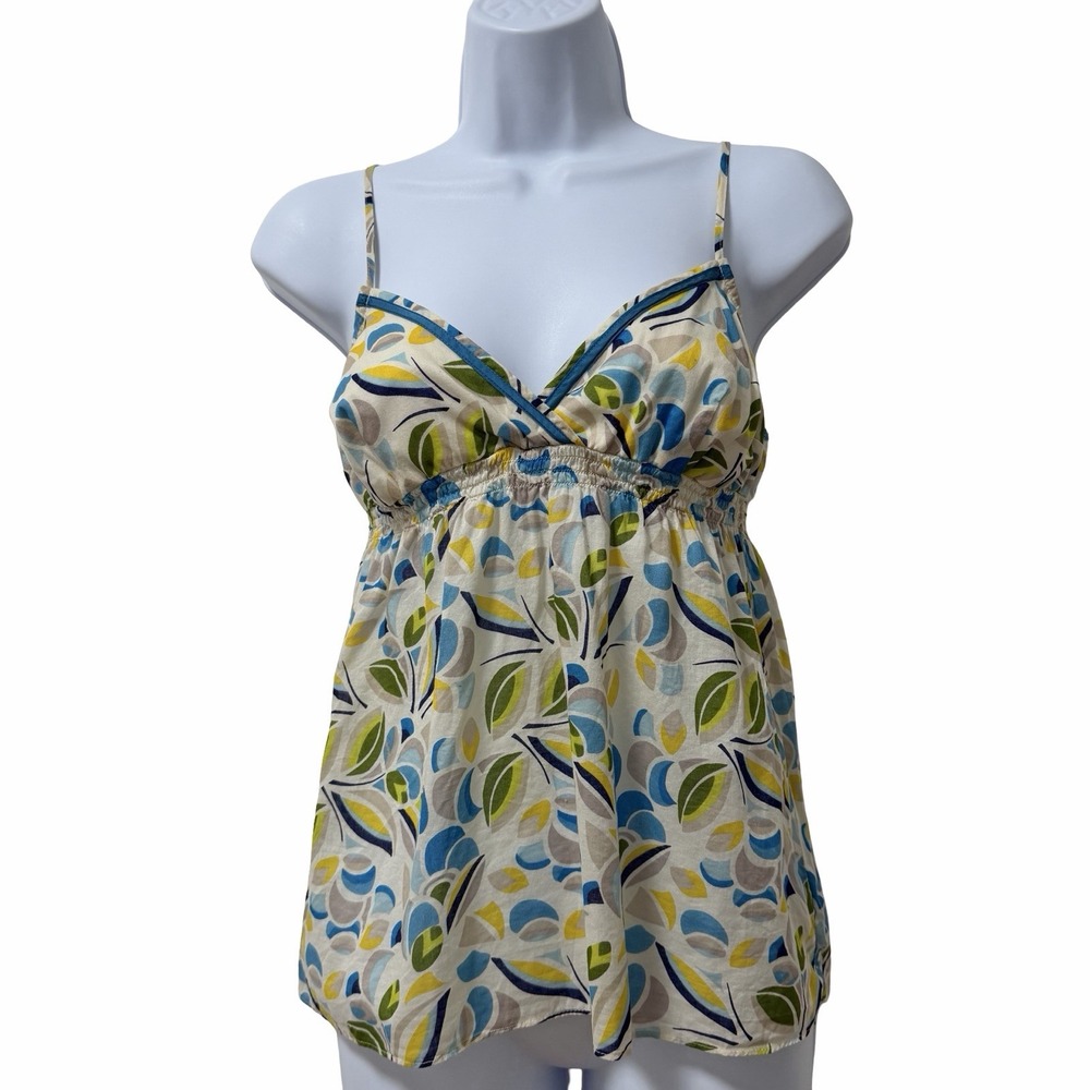 American‎ Eagle Womens Y2K Floral Babydoll Tank Top Size 4 Smocked Preppy 2000s
